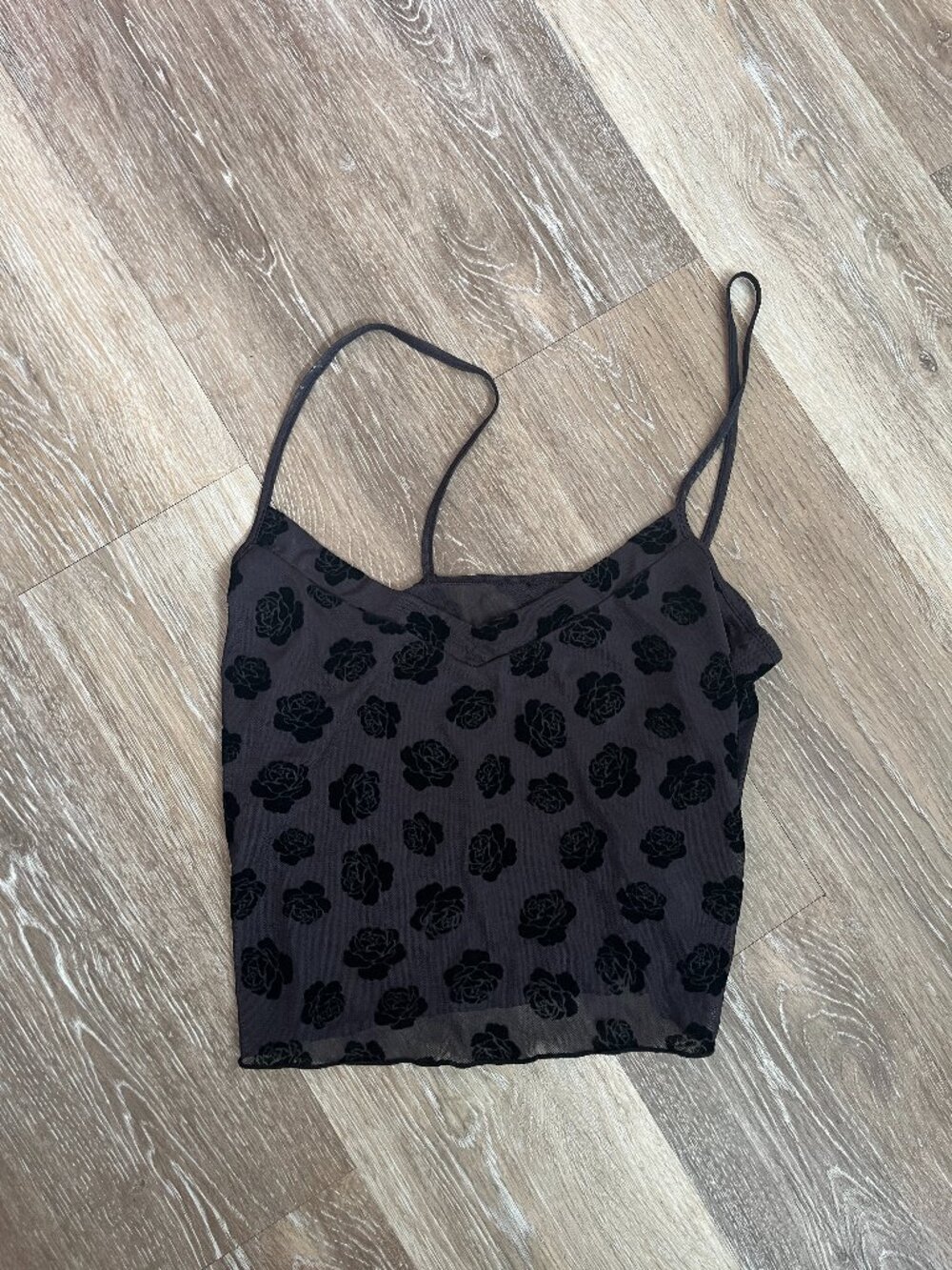 Sheer Black Velvet Rose Burnout Floral Cami